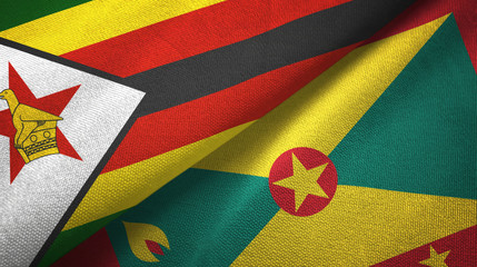 Fototapeta premium Zimbabwe and Grenada two flags textile cloth, fabric texture
