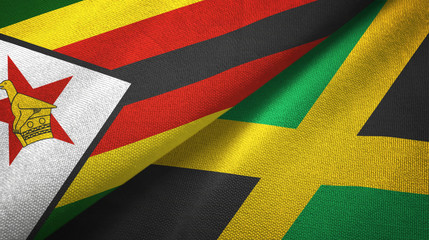 Zimbabwe and Jamaica two flags textile cloth, fabric texture