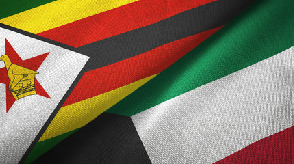 Zimbabwe and Kuwait two flags textile cloth, fabric texture