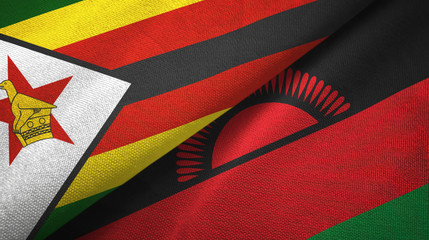 Zimbabwe and Malawi two flags textile cloth, fabric texture