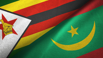 Zimbabwe and Mauritania two flags textile cloth, fabric texture