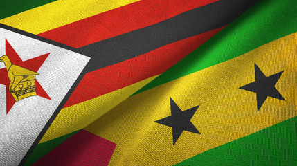Zimbabwe and Sao Tome and Principe two flags textile cloth, fabric texture
