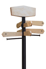 Vintage Wooden guide post isolated on white, Objects with Clipping Paths for design