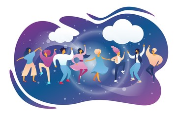 Happy People Clubbing and Dancing at Night Club