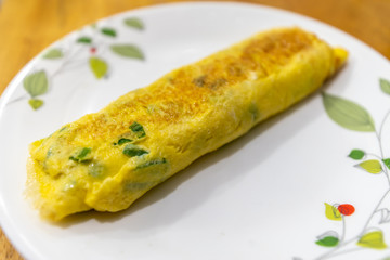 Korean style side dish egg omelette, egg roll