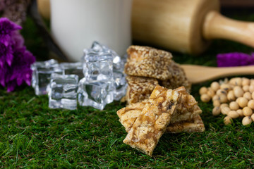 thai dessert Sprinkle with sesame seeds and soy milk