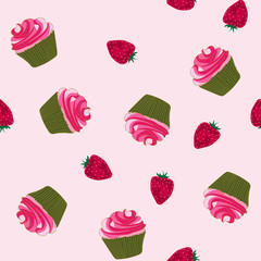 Sweet cupcake vector seamless pattern.