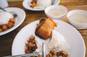 Delicious Fried Pork with Thai rice
