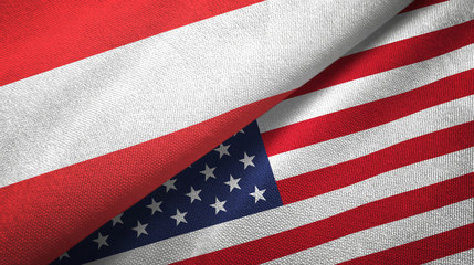 Austria and United States two flags textile cloth, fabric texture