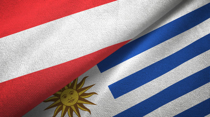 Austria and Uruguay two flags textile cloth, fabric texture