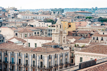 Naklejka premium Catania rooftops, aerial cityscape, travel to Sicily, Italy.