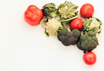 Plant based raw food seasonal vegetables background, vegan food cooking ingredients, top view.