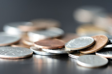 American cents on a dark surface close up