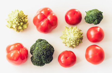 Plant based raw food seasonal vegetables background, vegan food cooking ingredients, top view.