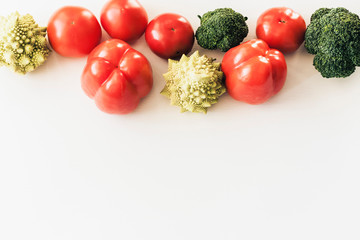 Plant based raw food seasonal vegetables background, vegan food cooking ingredients, top view.