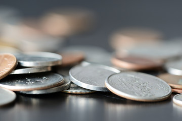 American cents on a dark surface close up
