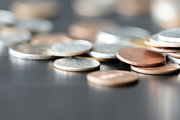 American cents on a dark surface close up