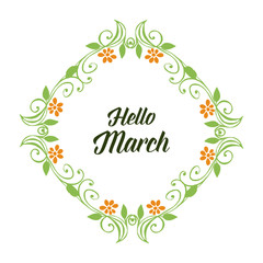 Fototapeta premium Vector illustration green leaves frame for greeting card hello march