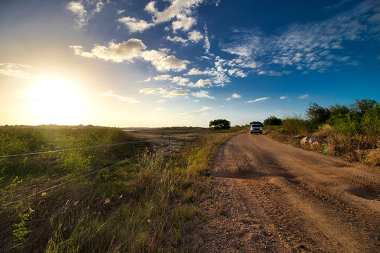Sundown over a rural Village by the Alva beach in Australia 