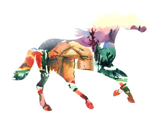 Fototapeta na wymiar Colorful background with a horse