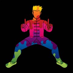 Man Kung Fu action ready to fight graphic vector