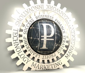 Ruble sign. Molecule And Communication Background. Brochure or report design template. Connected lines with dots. 3D rendering