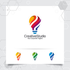 Bulb logo idea design concept of digital colorful symbol and icon lamp vector. Smart idea logo used for studio, professional and agency.