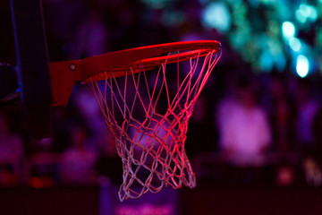 basketball hoop in red neon lights - game day