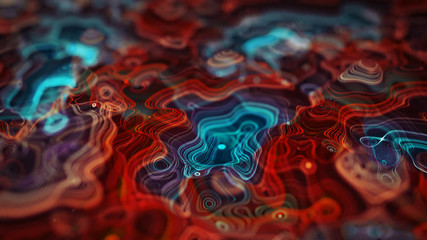 Glowing topographic map 3D rendering illustration