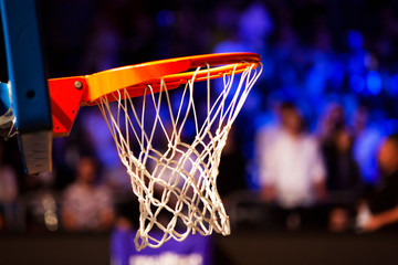 basketball hoop in red neon lights - game day