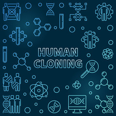 Vector Human Cloning outline blue illustration on dark background