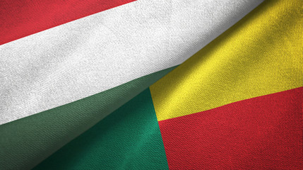 Hungary and Benin two flags textile cloth, fabric texture