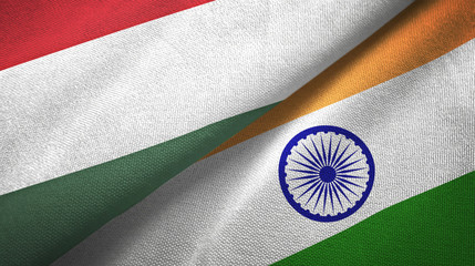 Hungary and India two flags textile cloth, fabric texture