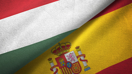 Hungary and Spain two flags textile cloth, fabric texture