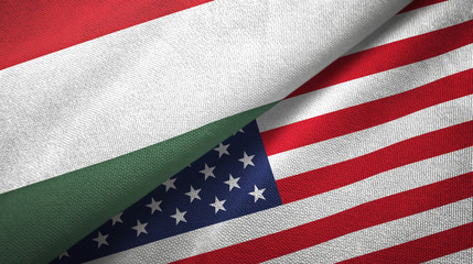 Fototapeta premium Hungary and United States two flags textile cloth, fabric texture
