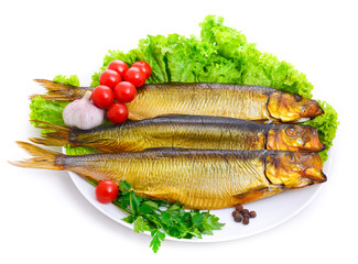 Hot smoked herring on plate