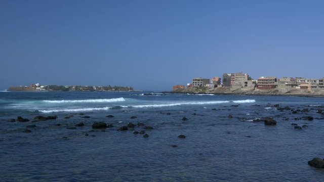 Dakar Coastline, West Africa. Seascape, Waves Crashing On Shore.