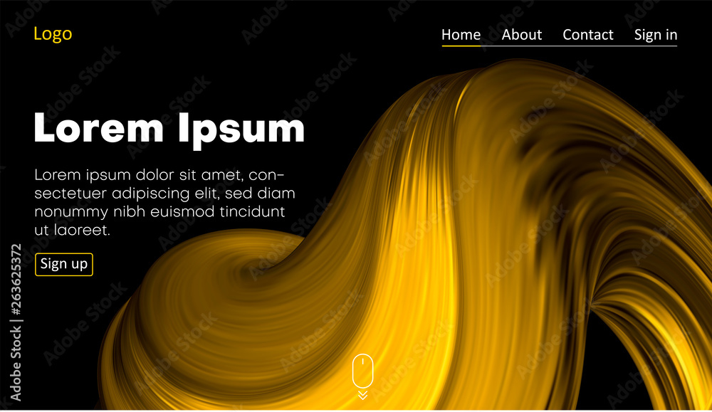 Canvas Prints black web homepage template with icons and abstract yellow brushstroke design.
