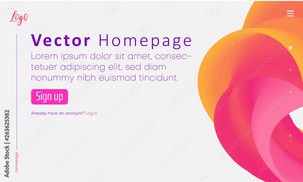 Canvas Prints white web homepage template with icons and pink spectrum brushstroke design.