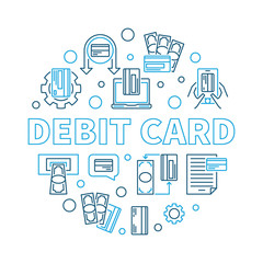 Fototapeta na wymiar Debit Card vector concept round outline illustration on white background