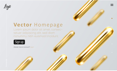 Grey web homepage template with icons and golden abstract geometric pattern.