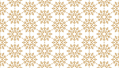 Fototapeta premium Abstract geometric pattern with lines, snowflakes. A seamless vector background. White and gold texture. Graphic modern pattern