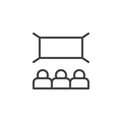Movie theater line icon. linear style sign for mobile concept and web design. Theater hall with wide blank screen outline vector icon. Symbol, logo illustration. Pixel perfect vector graphics