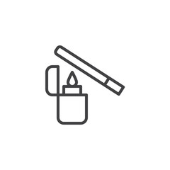 Cigarette and lighter line icon. linear style sign for mobile concept and web design. Fire lighter and Cigarette outline vector icon. Smoking symbol, logo illustration. Pixel perfect vector graphics