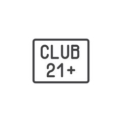 21 club sign line icon. linear style sign for mobile concept and web design. Adults only club outline vector icon. Nightlife symbol, logo illustration. Pixel perfect vector graphics