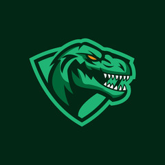 Modern professional logo for sport team. T-rex mascot. Dinosaur vector symbol on a dark background.