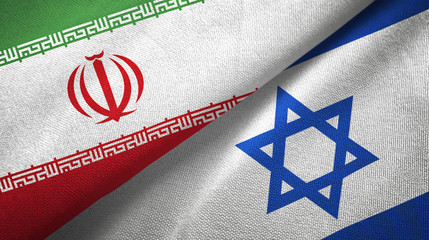 Iran and Israel two flags textile cloth, fabric texture