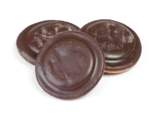 Group of round delicious glazed chocolate chip cookies