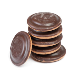 Group of round delicious glazed chocolate chip cookies