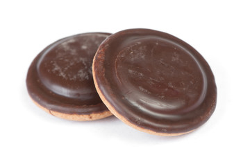 Group of round delicious glazed chocolate chip cookies